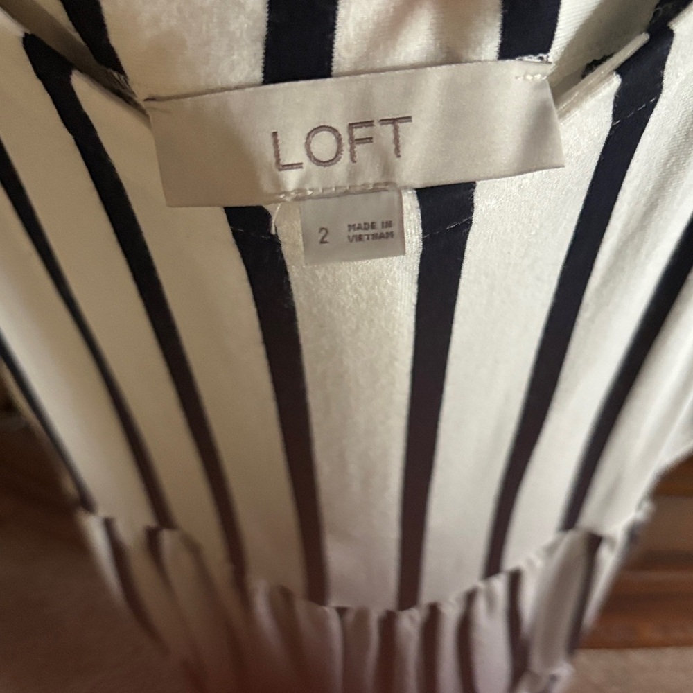 LOFT Black and White Striped Midi Dress - Picture 2 of 3